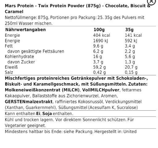 Twix Hi Protein Powder 875g - Choco Biscuit and Caramel - German Muscle Nutrition