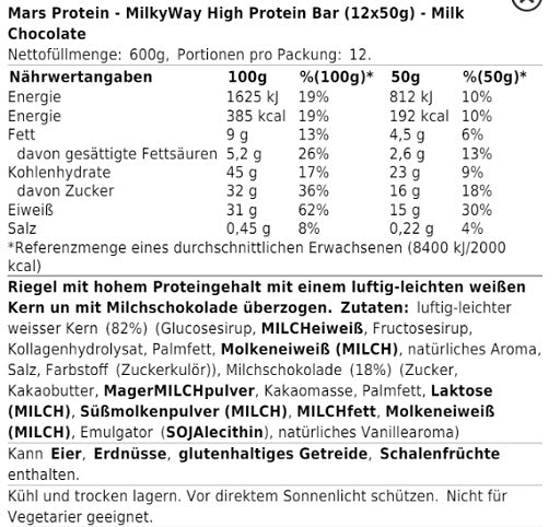 MilkyWay High Protein Bar (12x50g) - German Muscle Nutrition