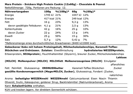 Snickers High Protein Cookie 12x60g - German Muscle Nutrition