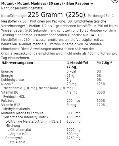 Mutant Madness 225g (30 Serv.) - German Muscle Nutrition